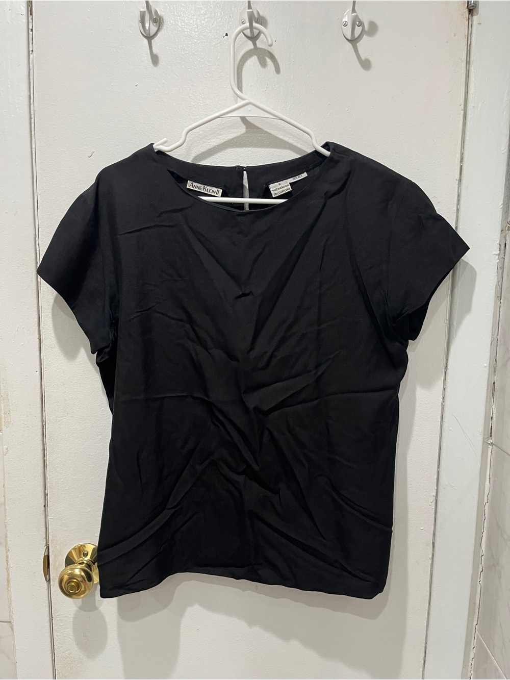 Anne Klein Black Short Sleeve Crewneck Shell